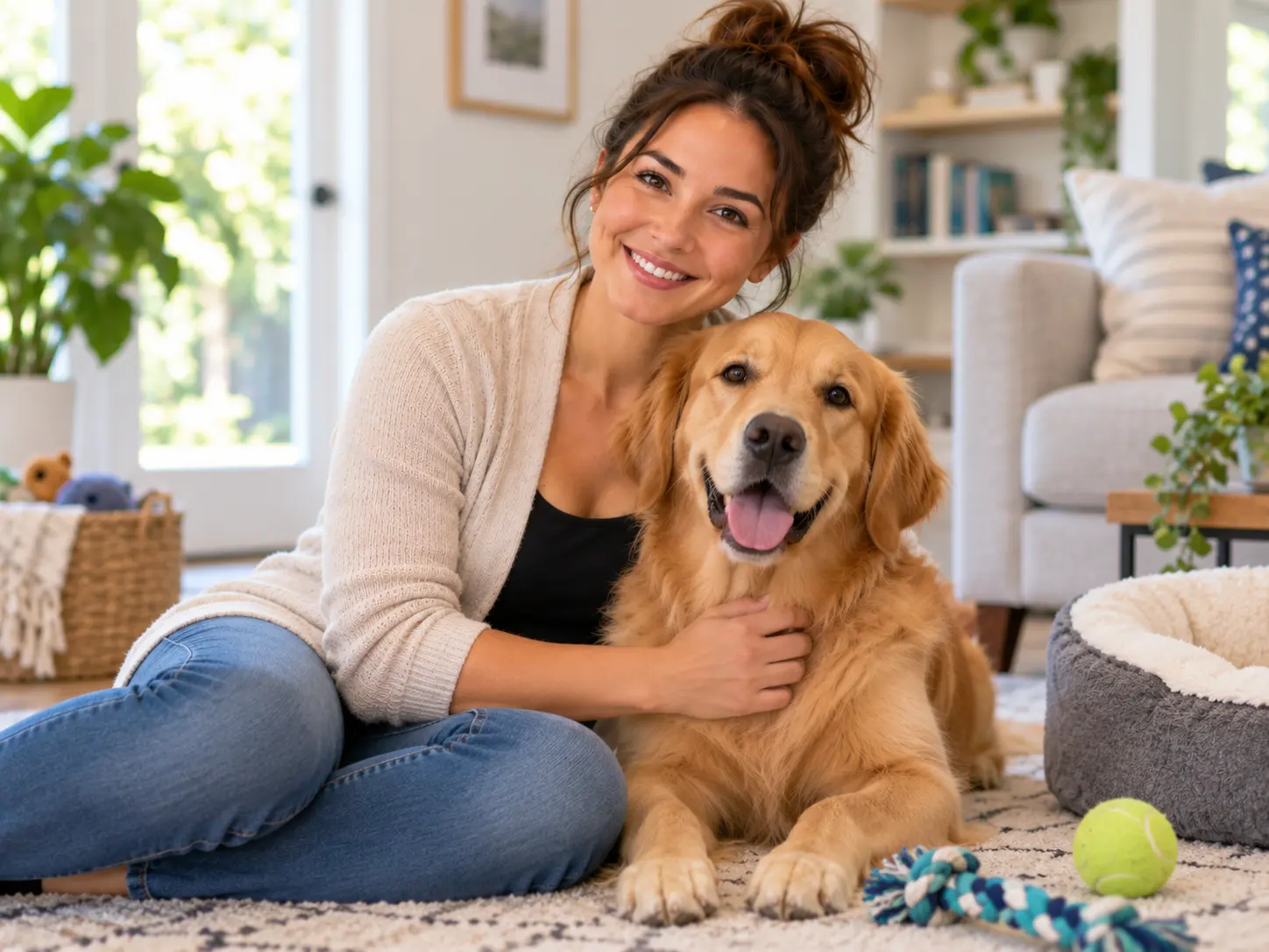 Elsa relaxing at home with a golden retriever