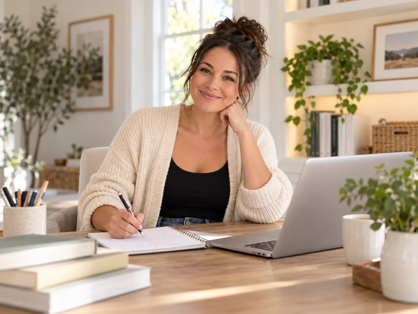 Elsa preparing a lesson at her desk